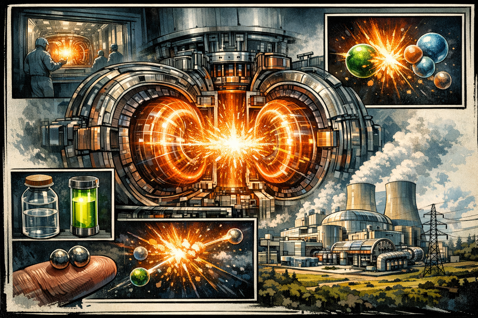 Generated science illustration panel for a bright reactor concept.