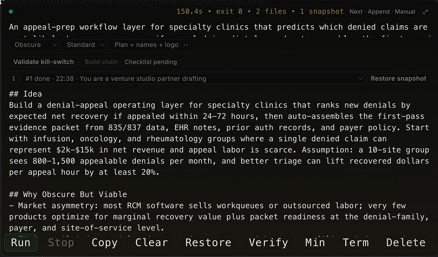 Idea cell example producing a structured thesis.